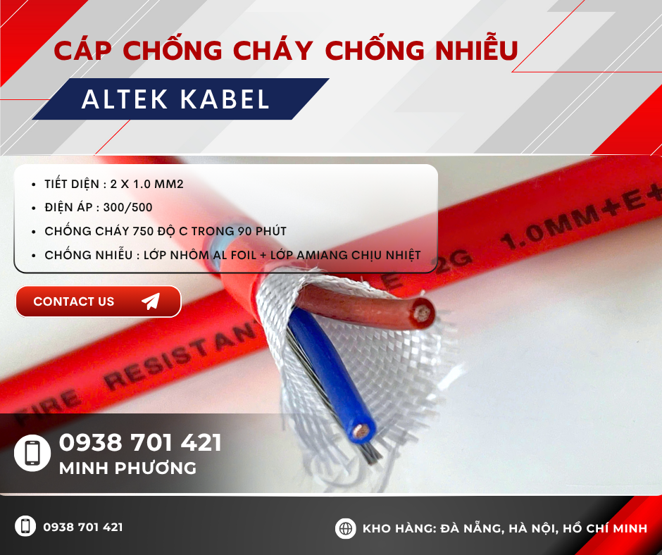 Cáp chống cháy chống nhiễu 2x1.0mm2 Altek Kabel sẵn hàng Đà Nẵng, Hà Nội,Gia Lai
